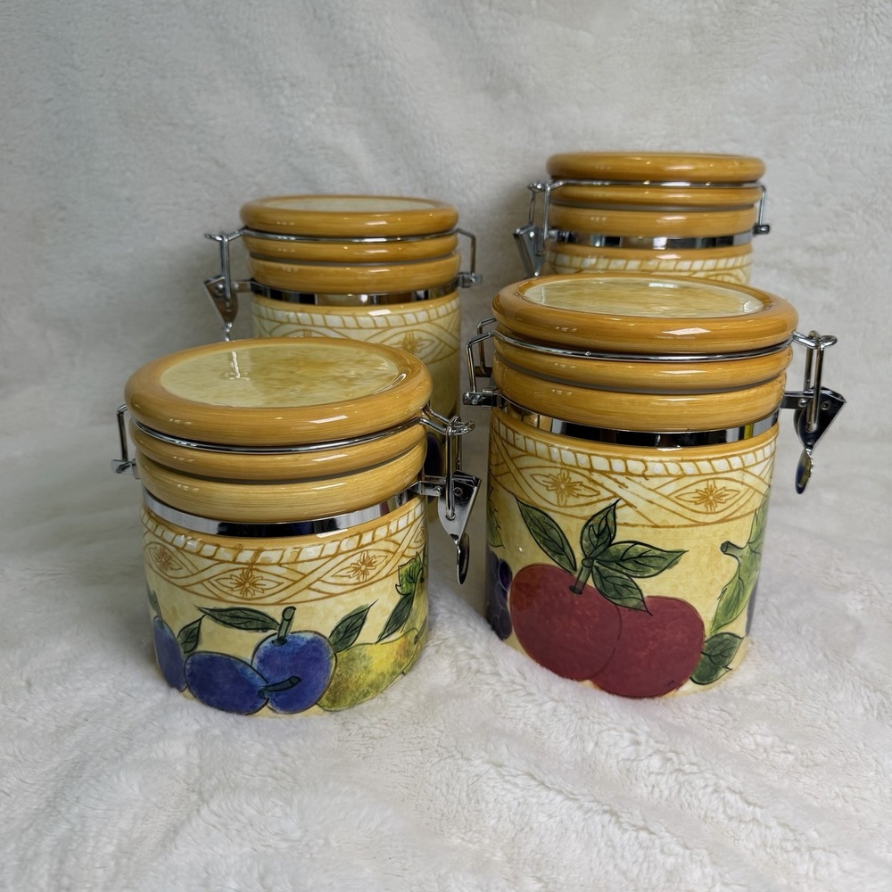 Vintage Set Of 4 Certified International Corp CIC Canisters Tuscan Fruit Design